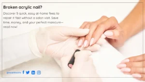 Step-by-step home fix for broken acrylic nail using tea bag and glue