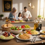 Healthy halal meal with fresh ingredients, showcasing Islamic healthy recipe for balanced and faith-based cooking.